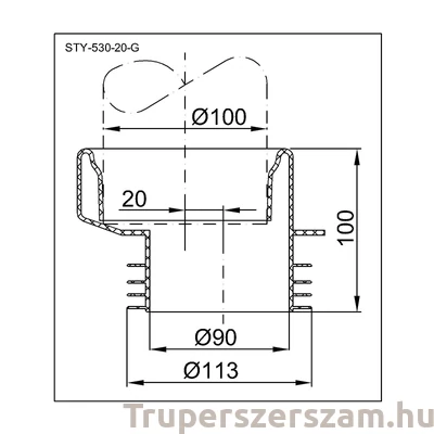 Kép 2/2 - WC bekötő, 20 mm-es eltolású, gumi (STY-530-20-G)