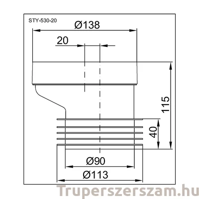 Kép 2/2 - WC bekötő, 20 mm-es eltolású