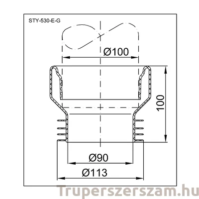 Kép 2/2 - WC bekötő, egyenes, fehér gumi (STY-530-E-G)