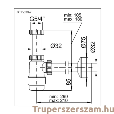 Kép 2/2 - Mosógépszifon, krómozott előlappal, falba szerelhető (STY-510-KY)