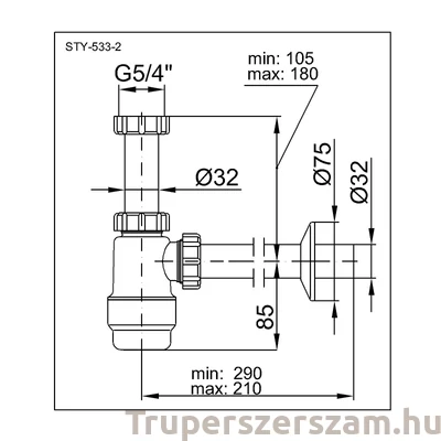 Kép 2/2 - Mosdószifon, leeresztőszelep nélkül, Ø32 mm-es elfolyással (STY-533-2)