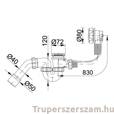 Kép 2/2 - Kádszifon, automata, krómozott 83 cm (STY-536-AKD-83)