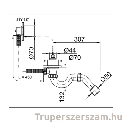 Kép 2/2 - Kádszifon, komplett (lapos)(STY-537)