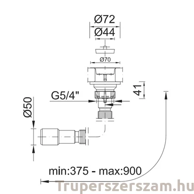 Kép 2/2 - Jollyflex 5/4” - 32/40 mm-es, műanyag hollandis, 5/4"os leeresztőszeleppel (STY-542-Jolly)