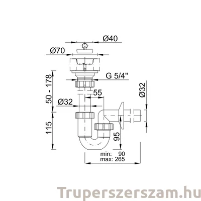 Kép 2/2 - Csőszifon dugós leeresztővel G 5/4", 32-es elfolyás (STY-638-32-1)