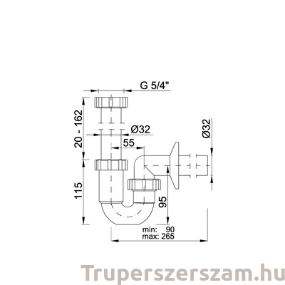 Kép 2/2 - Csőszifon leeresztőszelep nélkül G 5/4", elfolyás 32 mm (STY-638-32)