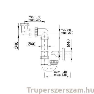 Kép 2/2 - Helytakarékos csőszifon 6/4", leeresztőszelep nélkül, 40 mm-es (STY-641-2)