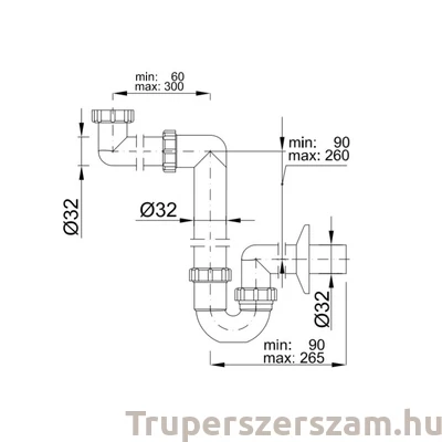 Kép 2/2 - Helytakarékos csőszifon 5/4", leeresztőszelep nélkül, 32 mm-es (STY-641-32-2)