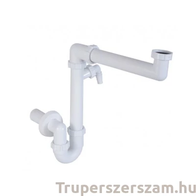 Kép 1/2 - Helytakarékos csőszifon, leeresztőszelep nélkül,  mosógép csatlakozóval 40 mm-es (STY-641)