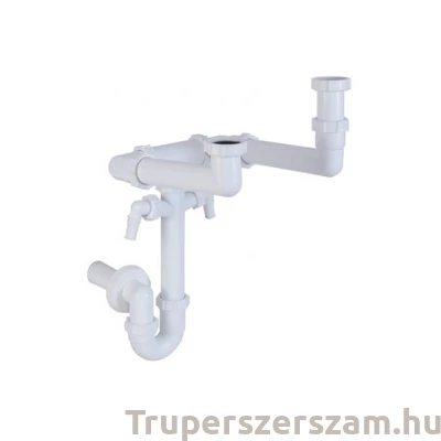 Kép 1/2 - Helytakarékos csőszifon 6/4", kétmedencés, gyümölcs mosós, 40 mm elfolyás mosó vagy mosogatógép csatlakozóval (STY-643-2-F)