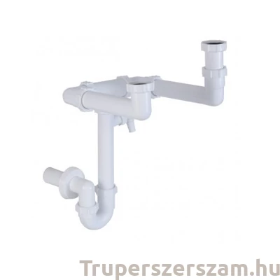 Kép 1/2 - Helytakarékos csőszifon 6/4", kétmedencés, gyümölcs mosós, 40 mm elfolyás, mosogatógép csatlakozóval (STY-643)