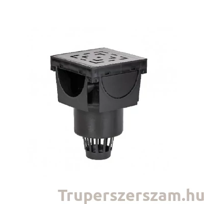 Kép 1/2 - Kültéri folyókához T-idom, fém ráccsal, alsó elfolyással, levélfogóval (STY-900-T-F-A)