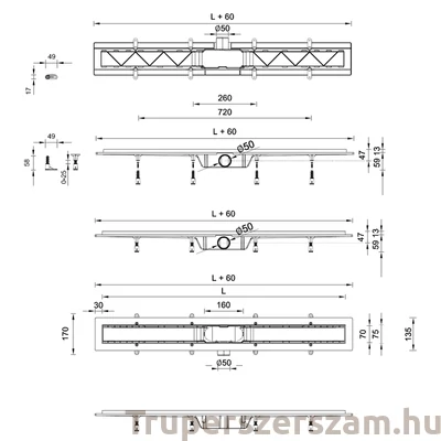 Kép 2/2 - Zuhanyfolyóka egyenes, rozsdamentes ráccsal, Basic,  400 mm (STY-B-40)
