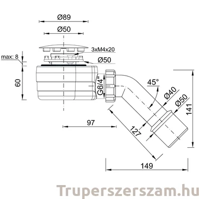 Kép 2/2 - Zuhanytálca szifon 50 mm, alacsony (STY-ZA-50-K)