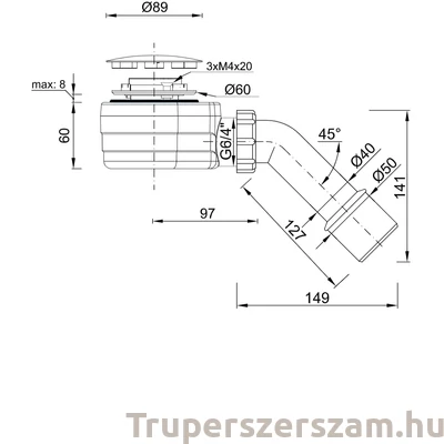 Kép 2/2 - Zuhanytálca szifon 60 mm, alacsony (STY-ZA-60-K)