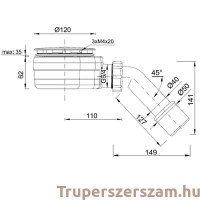 Kép 2/2 - Zuhanytálca szifon 90 mm, alacsony (STY-ZA-90-K)