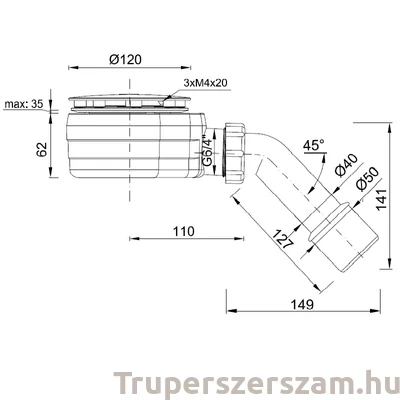Kép 2/2 - Zuhanytálca szifon 90 mm, alacsony (STY-ZA-90-K)