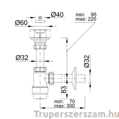 Kép 2/2 - Mosdószifon 5/4″ oldható műanyag leeresztőszeleppel, Ø32 mm-es elfolyással (STY-533-ML)