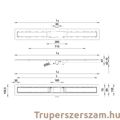 Kép 2/2 - Zuhanyfolyóka egyenes, rozsdamentes ráccsal, Drops,  500 mm (STY-D-50)