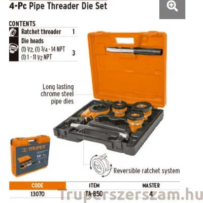 Kép 5/5 - Truper Csőmenetmetsző készlet (TA-850)