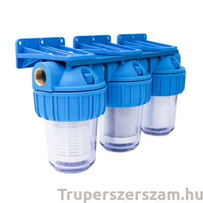 Kép 2/2 - Kút vízszűrő szénnel/pamuttal/szitával, Tripla 3x1"x5" (12,7 cm hosszú szűrőbetét) szerelő kulccsal (EWY-3F11-5)