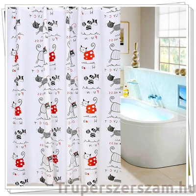 Kép 1/3 - Zuhanyfüggöny-cicás 180X200 cm (ER-SCE003)