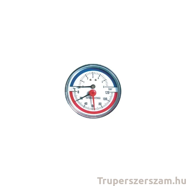 Hőmérő és nyomásmérő, alsó 6 bar visszacsapószeleppel, 1/2" (BAR-AT06L)