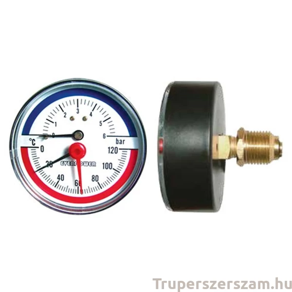 Hőmérő és nyomásmérő, hátsó 6 bar visszacsapó szeleppel.1/2" (BAR-AT06T)
