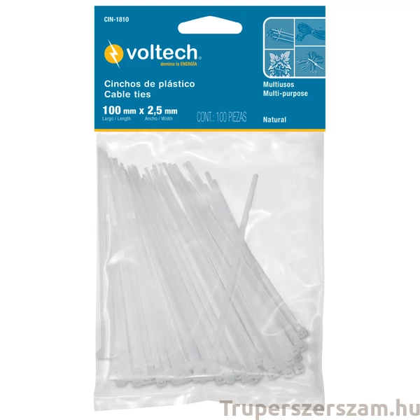 Kábelkötegelő, fehér, 100x2,5mm, 100db/cs. (CIN-1810)