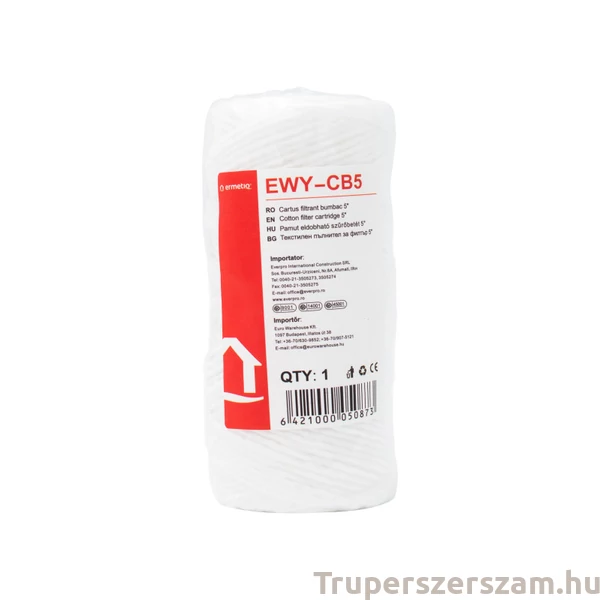 Vízszűrő betét, pamut  5" (12,7 cm hosszú szűrőbetét) (EWY-CB5)
