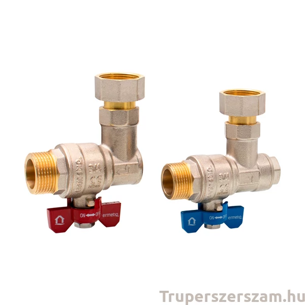 Golyóscsap pillangó karos Hollandis, SCW617N sárgaréz, kazánbekötő szett, 2 darabos sarokcsap készlet hollandi anyával 2x3/4" MF (ER-CHS34-2)