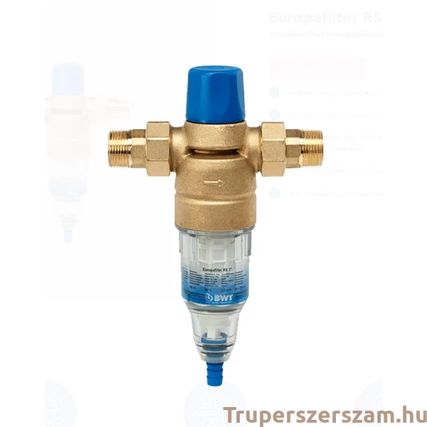 Egyenes vízszűrő, BWT EUROPAFILTER RS 1", műanyag pohár, 90 mikronos ,1", (810234)