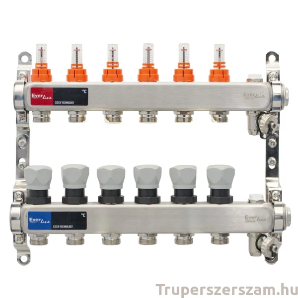 Padlófűtés áramlásmérős osztó-gyűjtő 2-3-4-5-6-7-8-9-10-11-12 körös, osztóvéggel (nem autómata) (EVP-DSB3411)