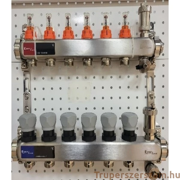 Padlófűtés áramlásmérős osztó-gyűjtő 3 körös, osztóvéggel automata légtelenítővel (EVP-DSF3411-3)