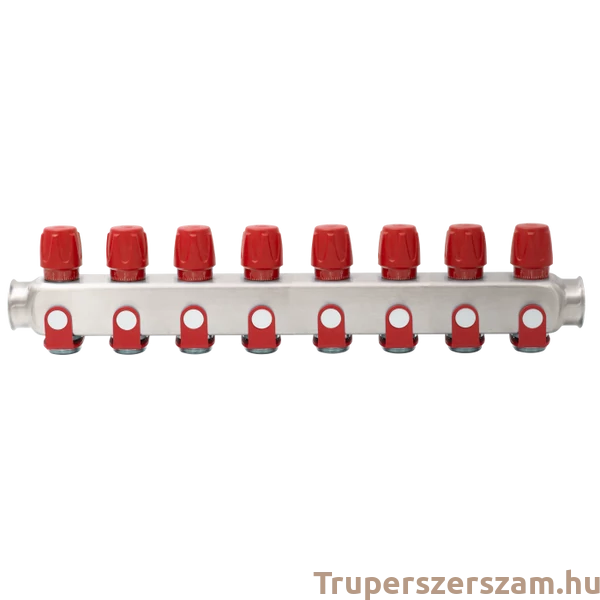 Rozsdamentes acél szelepes osztó 8 körös piros csapokkal 1"x 3/4" (EVP-DSD3411-8R)