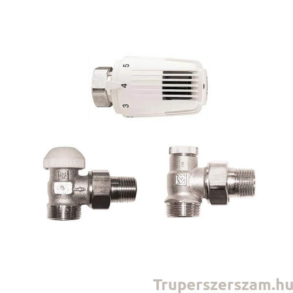 Radiátorszelep előremenő, visszatérő sarok, szett 1/2" KM és termofej  (HERZSAR12KM)