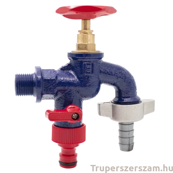 Kerti csap öntöttvas tömlővéggel, dupla kifolyóval festett kék 1/2" (ION-RA12D)