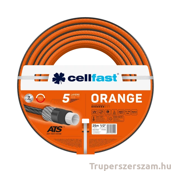 Locsolótömlő 5 rétegű ORANGE 1/2" 25 m könnyű, algásodásmentes belső (15-002)