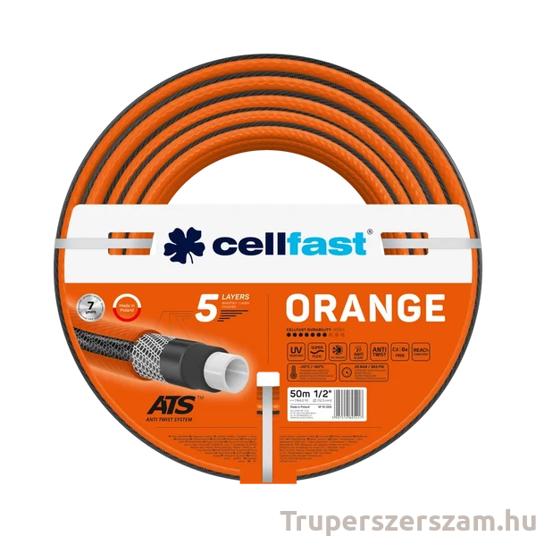 Locsolótömlő 5 rétegű ORANGE 1/2" 50 m könnyű, algásodásmentes belső (15-003)
