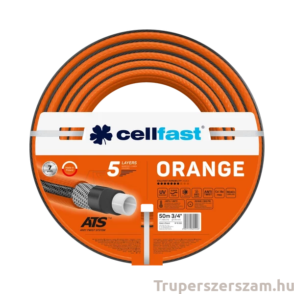 Locsolótömlő 5 rétegű ORANGE 3/4" 50 m könnyű, algásodásmentes belső (15-022)