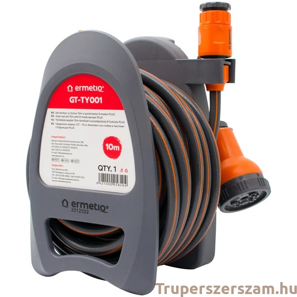 Tömlődob készlet 10 m-es 1/2" tömlővel és 8 üzemmódú szórófejjel PLUS (GT-TY001)
