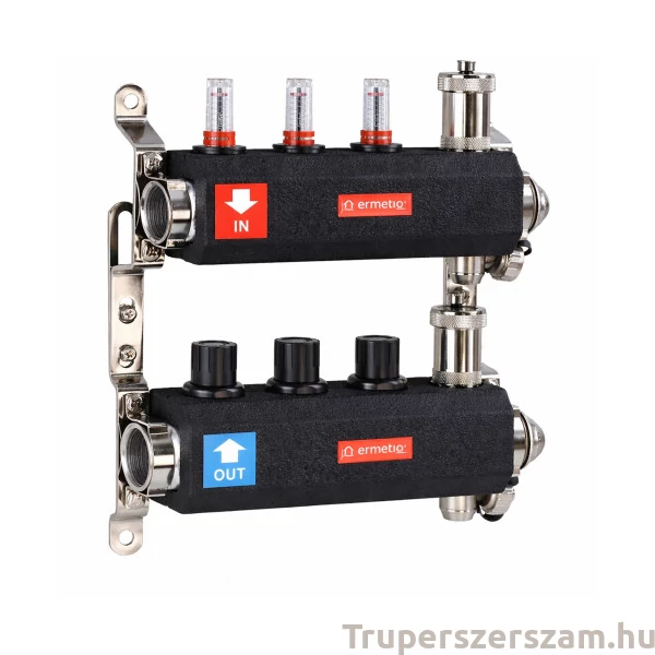 Padlófűtés áramlásmérős osztó-gyűjtő   3-4-5-6-7-8-9-10-11-12 körös, osztóvéggel automata légtelenítővel, SZIGETELÉSSEL (EVP-DSF3411A)