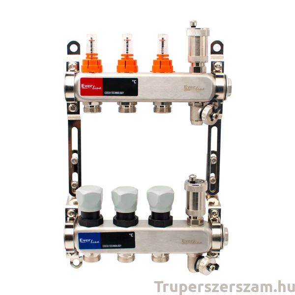Padlófűtés áramlásmérős osztó-gyűjtő  3-4-5-6-7-8-9-10-11-12 körös, osztóvéggel automata légtelenítővel (EVP-DSF3411)