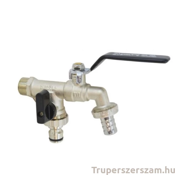 Kerti csap tömlővég+gyorscsatlakozó vég, karos 1/2" (Nikkelezett sárgaréz test)(RB-RA12D)