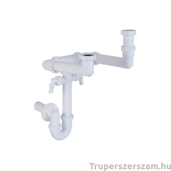 Helytakarékos csőszifon 6/4", kétmedencés, gyümölcs mosós, 40 mm elfolyás mosó vagy mosogatógép csatlakozóval (STY-643-2-F)