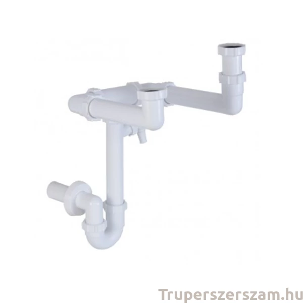 Helytakarékos csőszifon 6/4", kétmedencés, gyümölcs mosós, 40 mm elfolyás, mosogatógép csatlakozóval (STY-643)