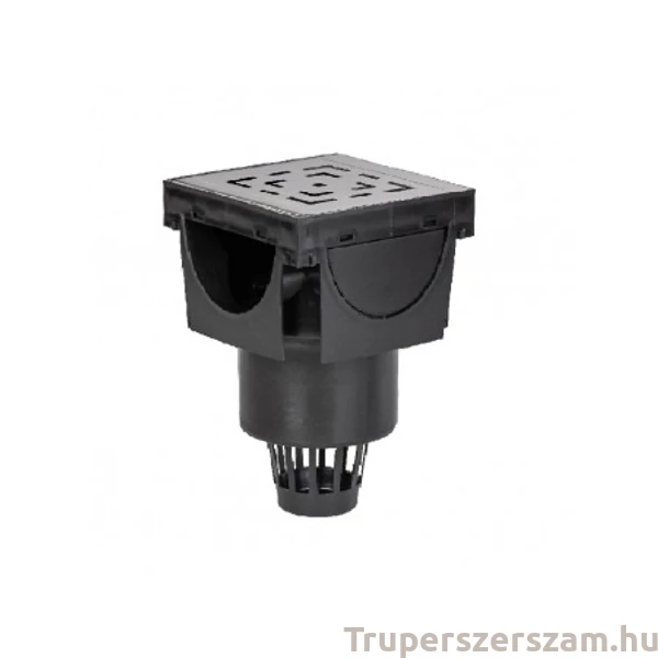 Kültéri folyókához T-idom, fém ráccsal, alsó elfolyással, levélfogóval (STY-900-T-F-A)